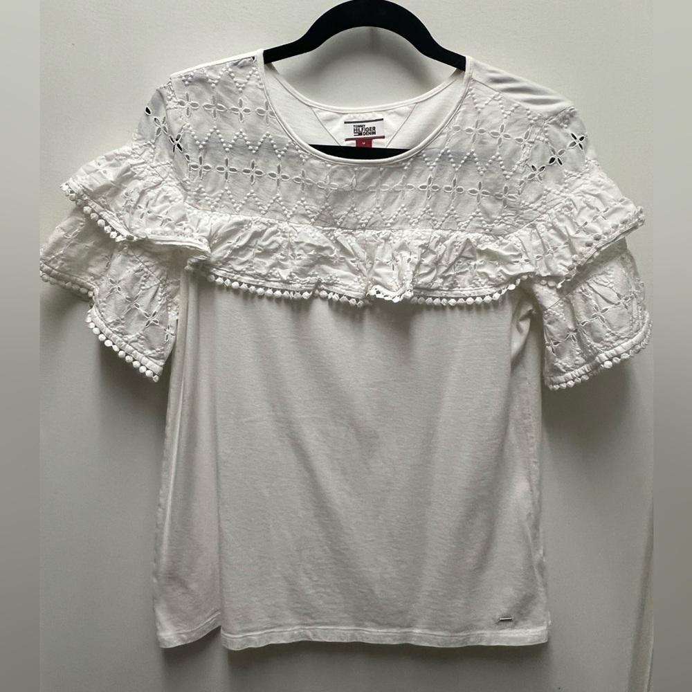 Tommy Hilfiger White Ruffled Blouse size M